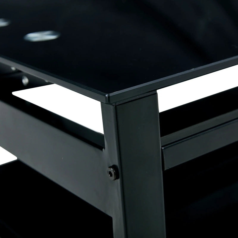 Glass Lift Top Coffee Table, Modern Simple 2-Layer Tempered Glass Coffee Table For Living Room - Black by HouseOfZazla