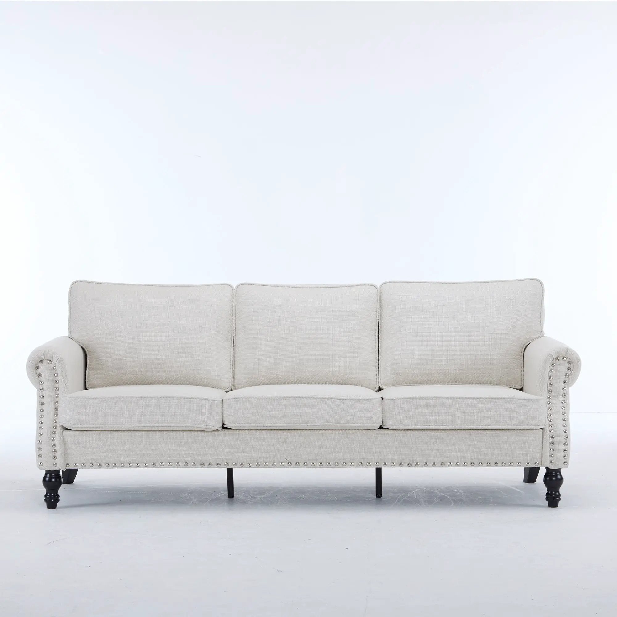 83 Inch Faux Leather Rolled Arm Sofa with Nailhead Trim by HouseOfZazla