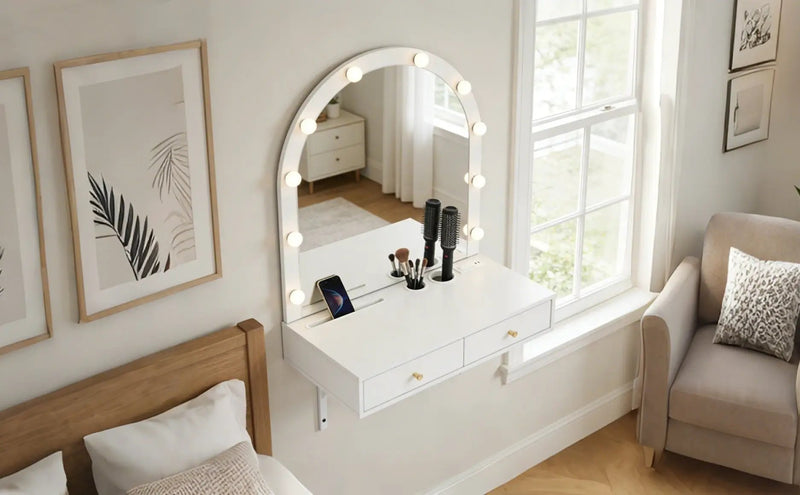 Floating Makeup Vanity Desk with Mirror & 3-Color Lights by HouseOfZazla