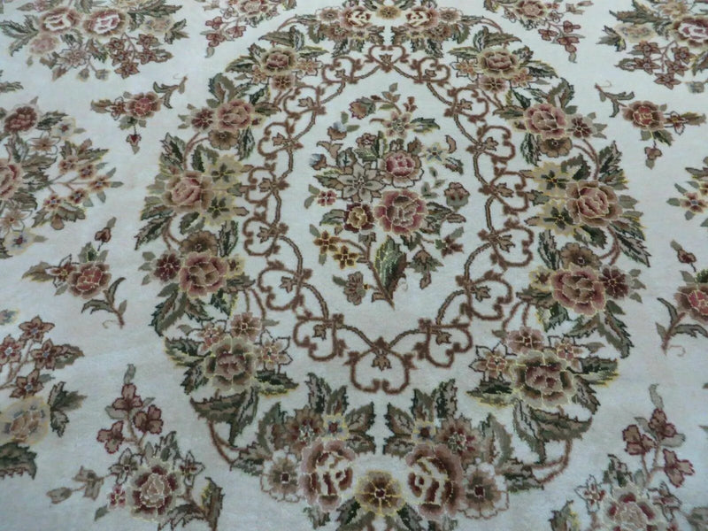 8' X 10' Handmade Chinese Floral Oriental Wool Silk Accent Rug Ivory Organic by Jewel Rugs