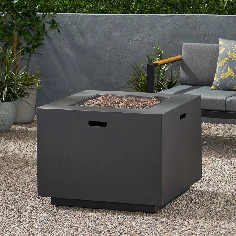 33" Outdoor Iron Square Propane Fire Pit - Brushed Brown by HouseOfZazla