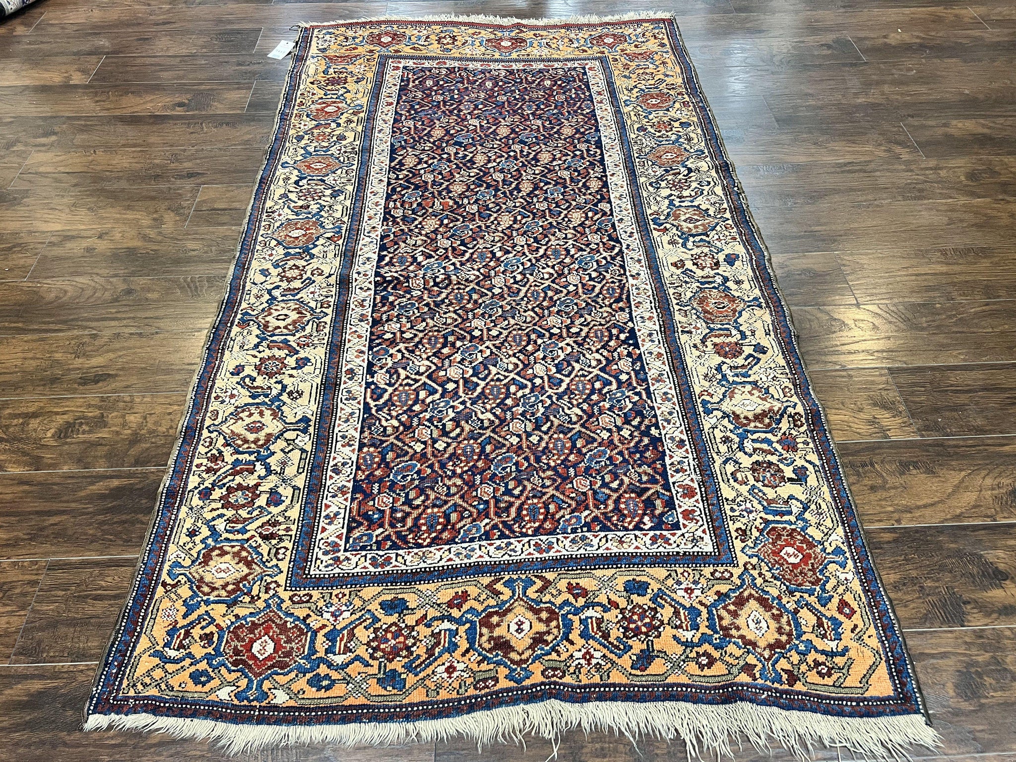 Persian Senneh Rug 4x8, Wool Hand Knotted Antique Kurdish Carpet, Navy Blue Oriental Area Rug, 4 x 8 Rug by Jewel Rugs