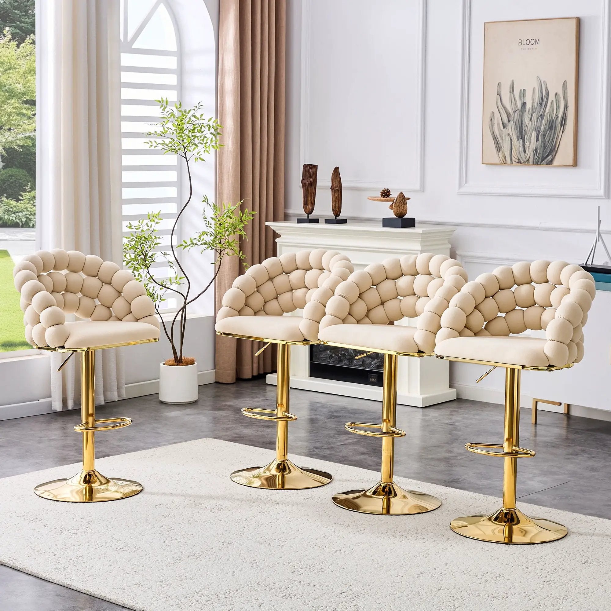 Puffy Bubble Chair, Ball Chain (Set of 2) - Beige / Gold by HouseOfZazla