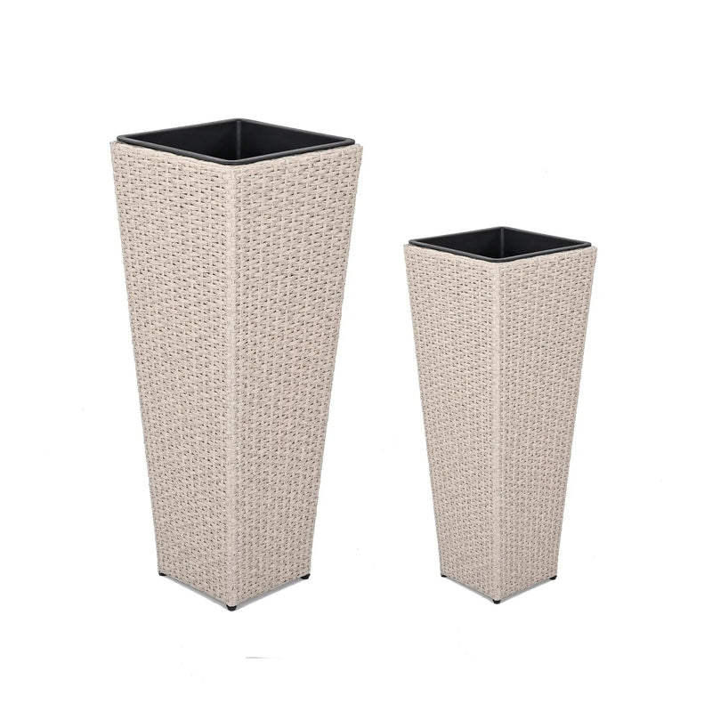 Outdoor PE Wicker Flower Pots, 2-Pcs Set, Beige by HouseOfZazla