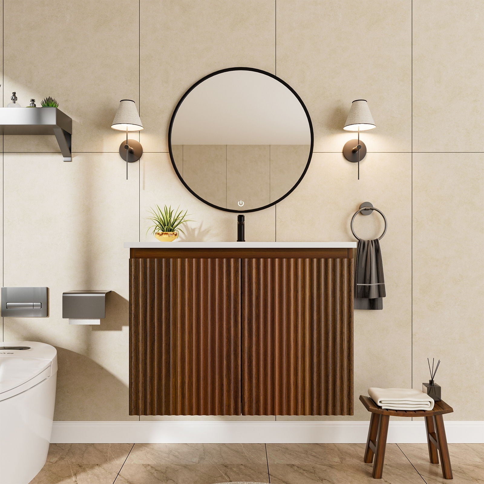 Folding Wall Cabinet With Creamic Sink by Unique Piece Furniture