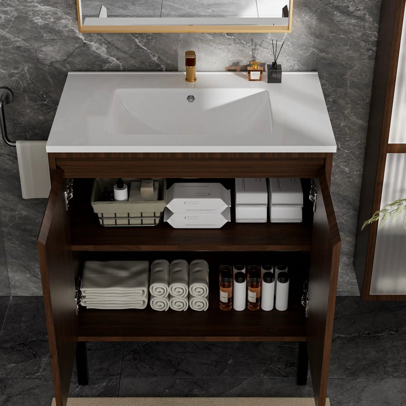 Bathroom Vanity With Ceramic Sink, Floor-Standing Design, Soft-Closing Drawers by Unique Piece Furniture