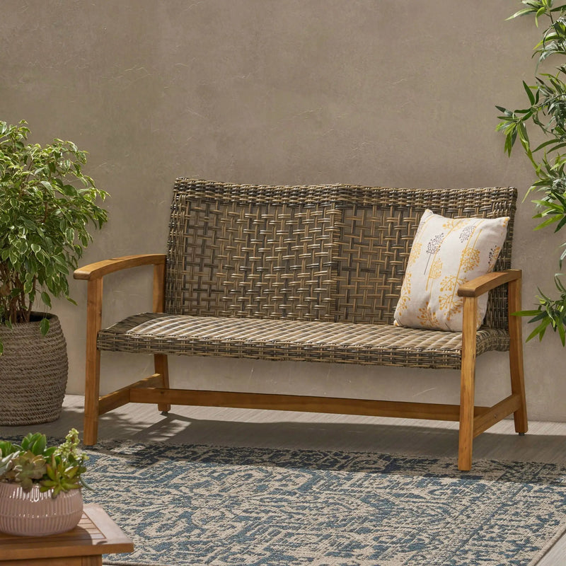 Outdoor Rattan Loveseat with Wooden Legs - Brown by HouseOfZazla