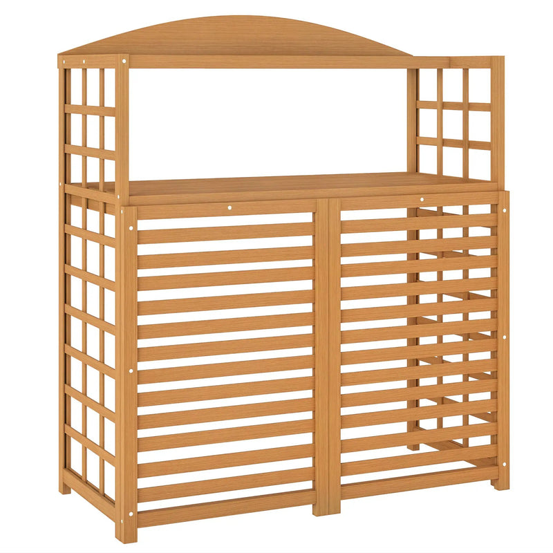 Outsunny Wood Air Conditioner Fence, Outdoor Privacy Screen Potting Table with Shelves by HouseOfZazla