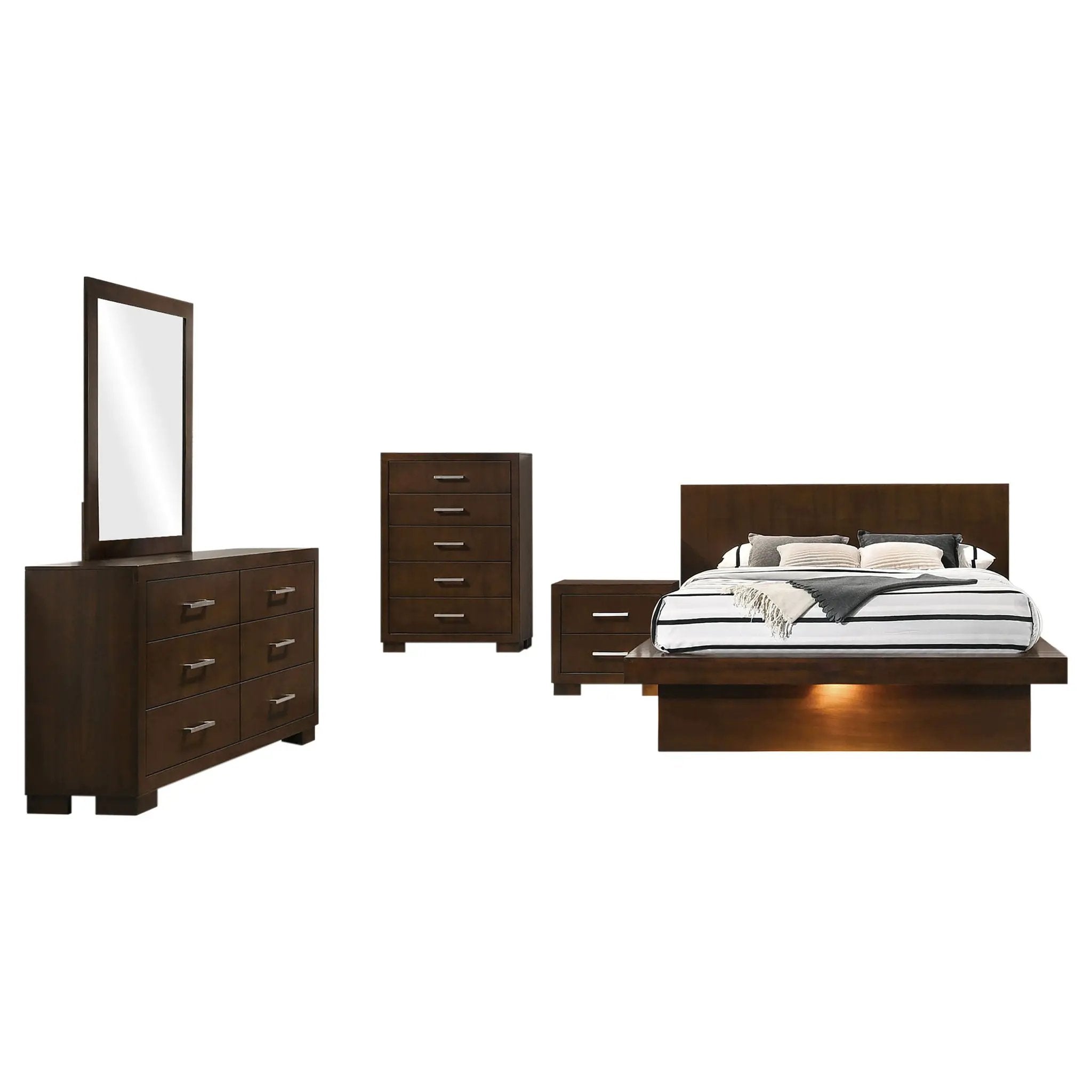 Jessica 5-piece Eastern King LED Bedroom Set Cappuccino by Unique Piece Furniture