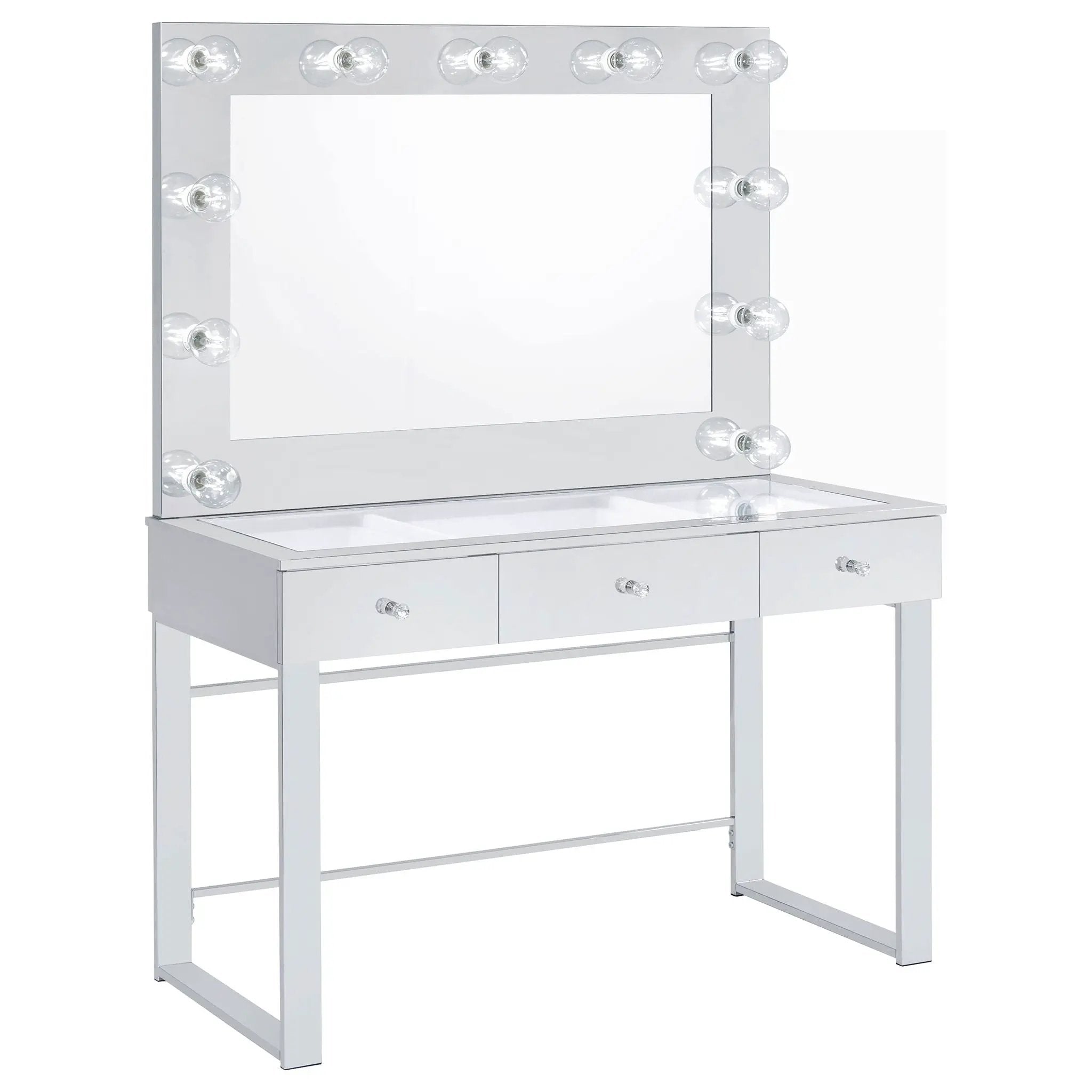 Umbridge 3-drawer Vanity Set with Lighting Chrome and White by Unique Piece Furniture