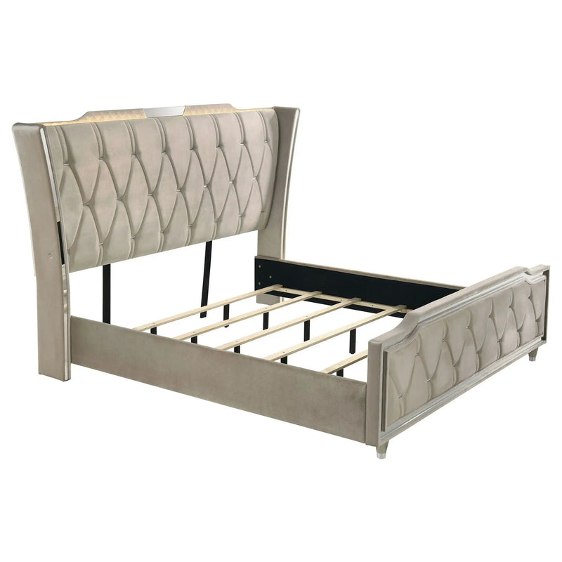 Lorient Eastern King LED Upholstered Bed Ivory and Camel by Unique Piece Furniture