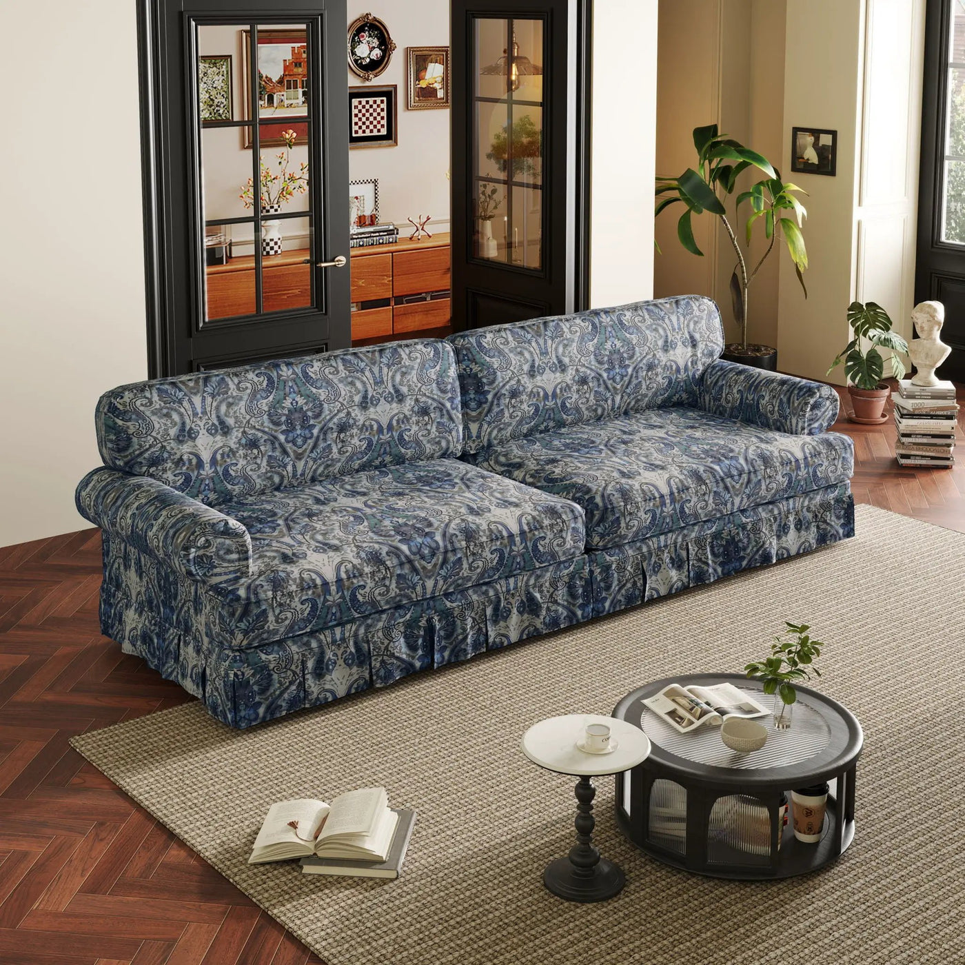 Luxuriously Comfortable Cloud Couch With Elegant Rolled Arms & Pleated Skirt Design by HouseOfZazla