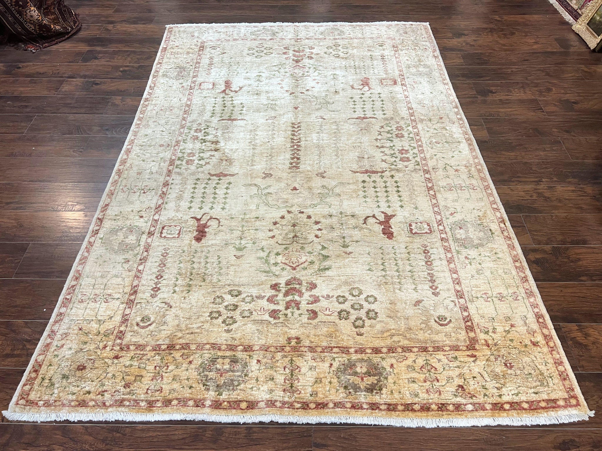 Pakistani Oushak Rug 6 x 9.6, Handmade Wool Peshawar Carpet, Farmhouse Rug by Jewel Rugs