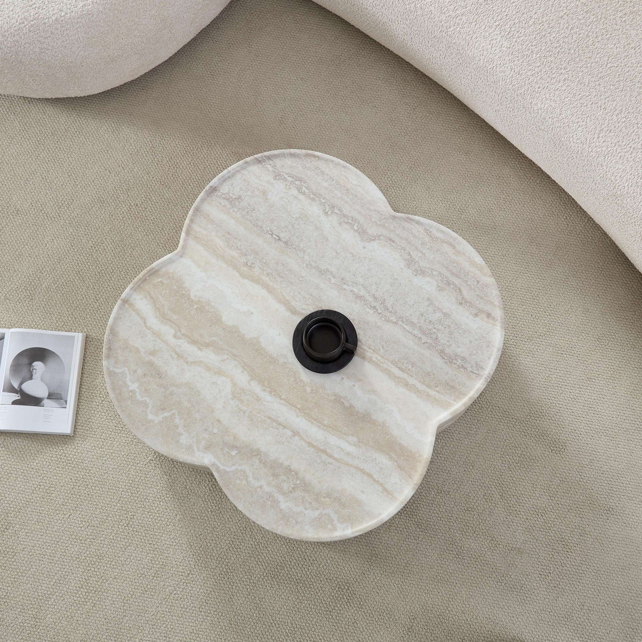 Clover Round Coffee Table With Open Storage - Marble by HouseOfZazla