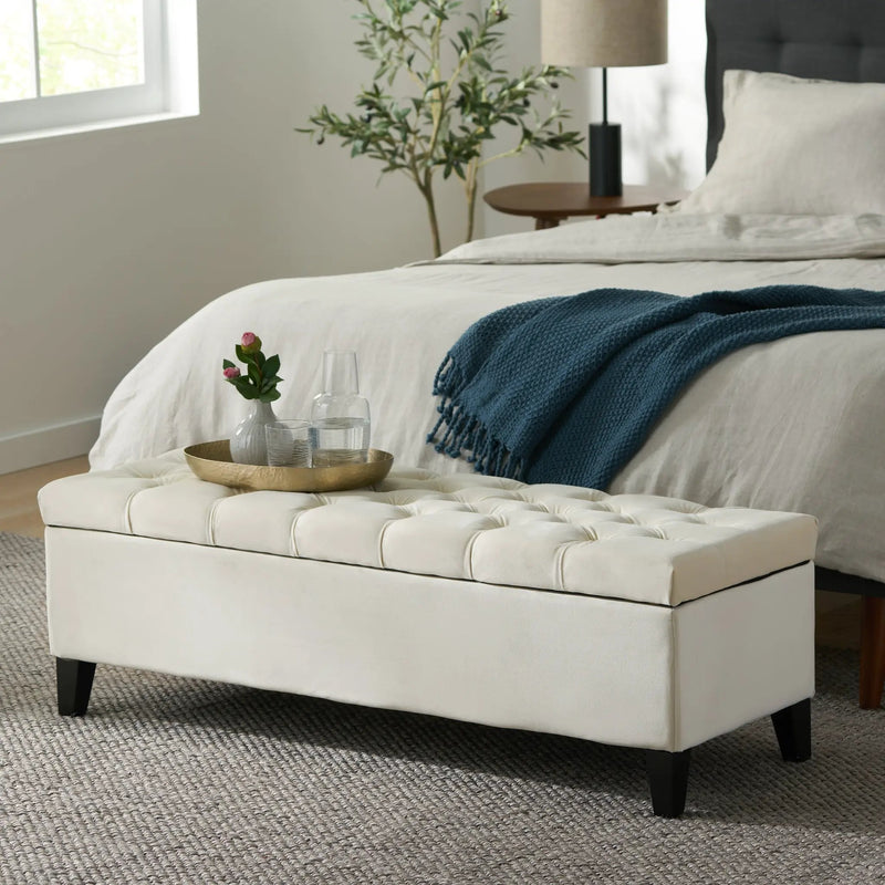 Button Tufted and Diamond Stitched Storage Ottoman by HouseOfZazla