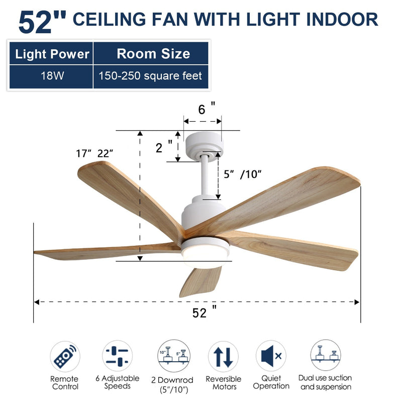 52 Inch Ceiling Fan With Dimmable LED Light and Remote Control by HouseOfZazla