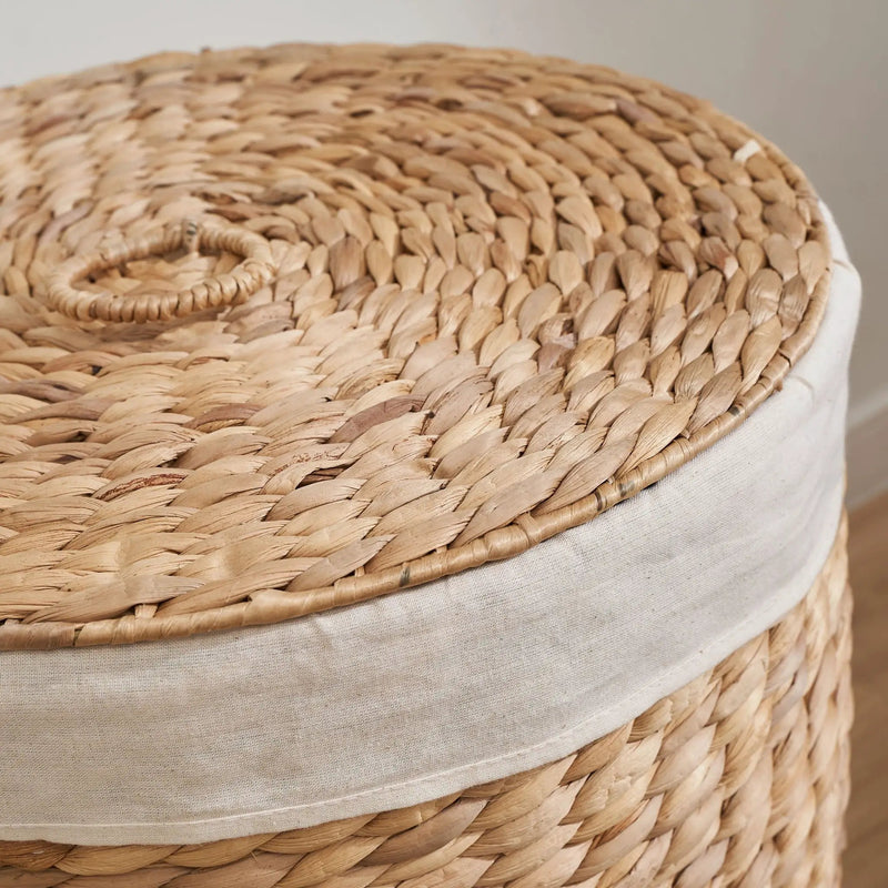 Round Tall Water Hyacinth Woven Wicker Laundry Hamper With Lid - For Clothes, Toys And Book Storage With Removable Liner - 15" X 15" X 20" - Natural Brown by HouseOfZazla