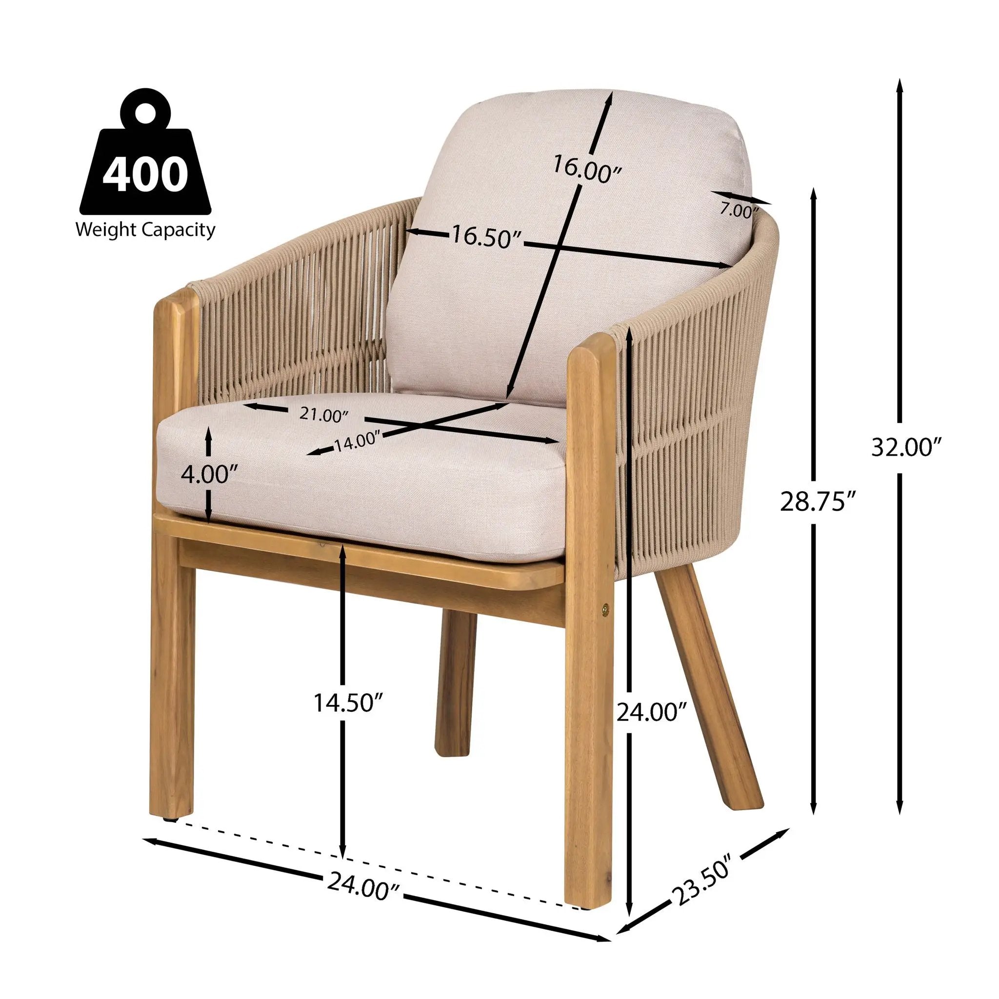 Grotta Outdoor Dining Arm Chair (Set of 2) - Teak / Beige by HouseOfZazla
