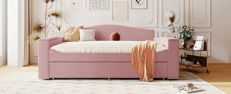 Upholstered Daybed With Storage Armrests, Trundle And Latest Integrated tooth Audio System by HouseOfZazla