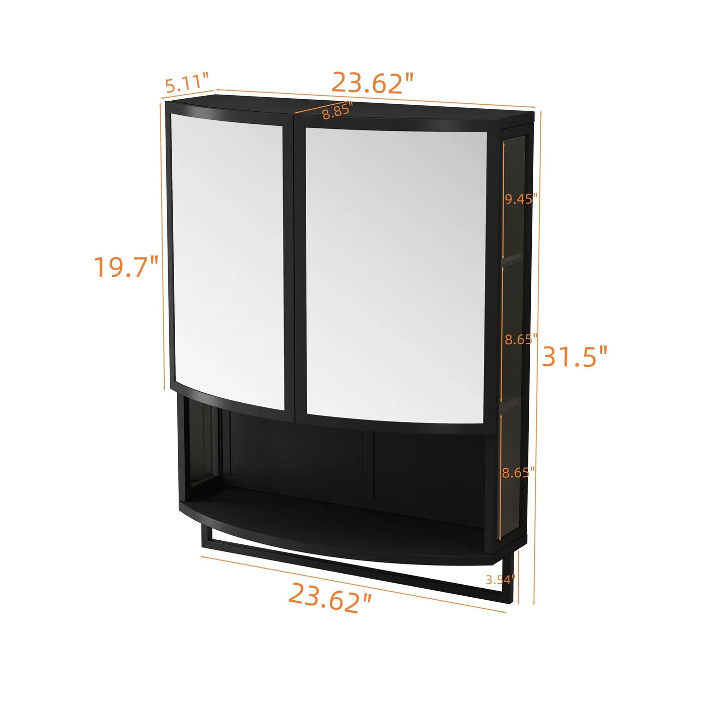 Arched Glass Double Door Wardrobe With Shatterproof Mirror, Open Shelf & Towel Rack by HouseOfZazla
