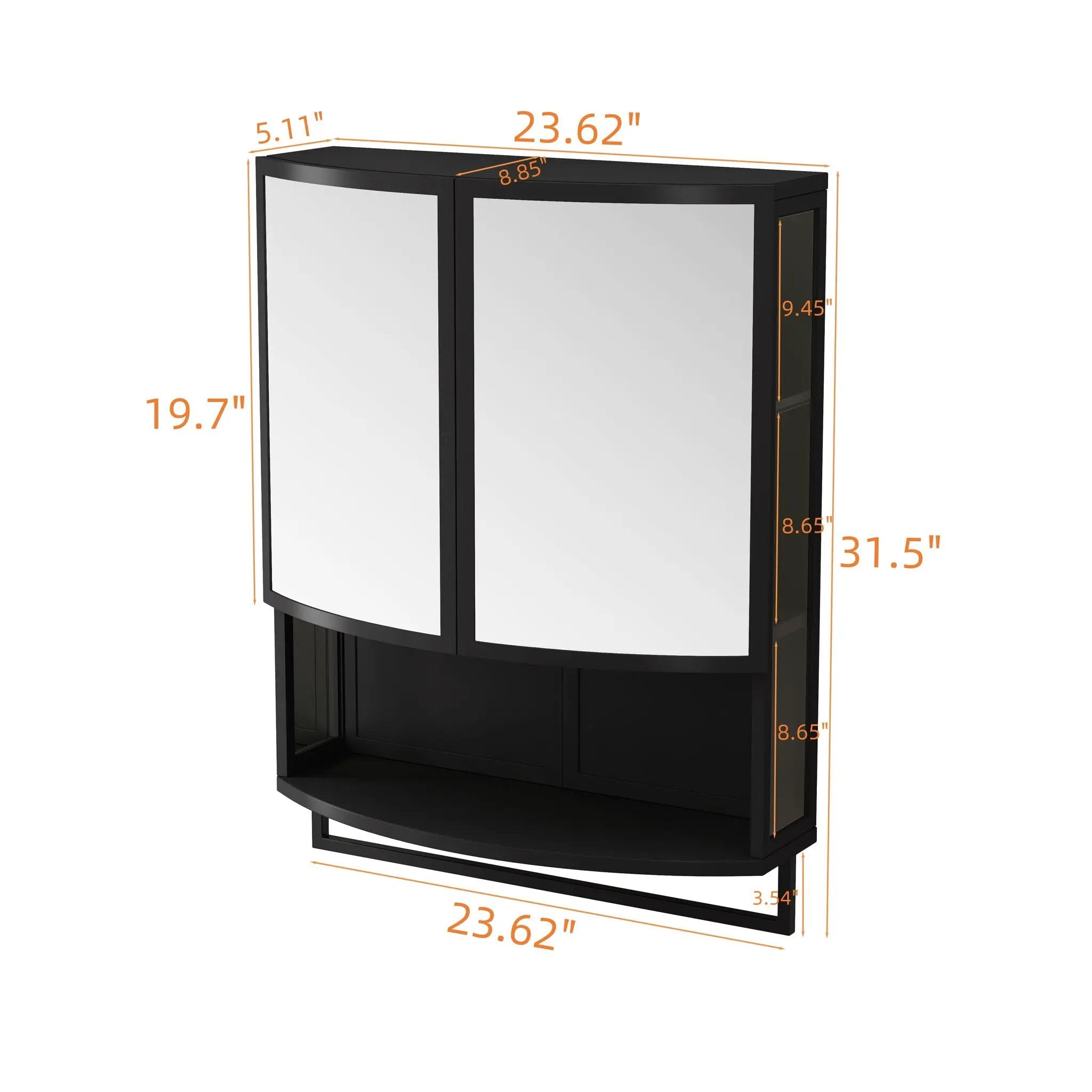 Arched Glass Double Door Wardrobe With Shatterproof Mirror, Open Shelf & Towel Rack by HouseOfZazla