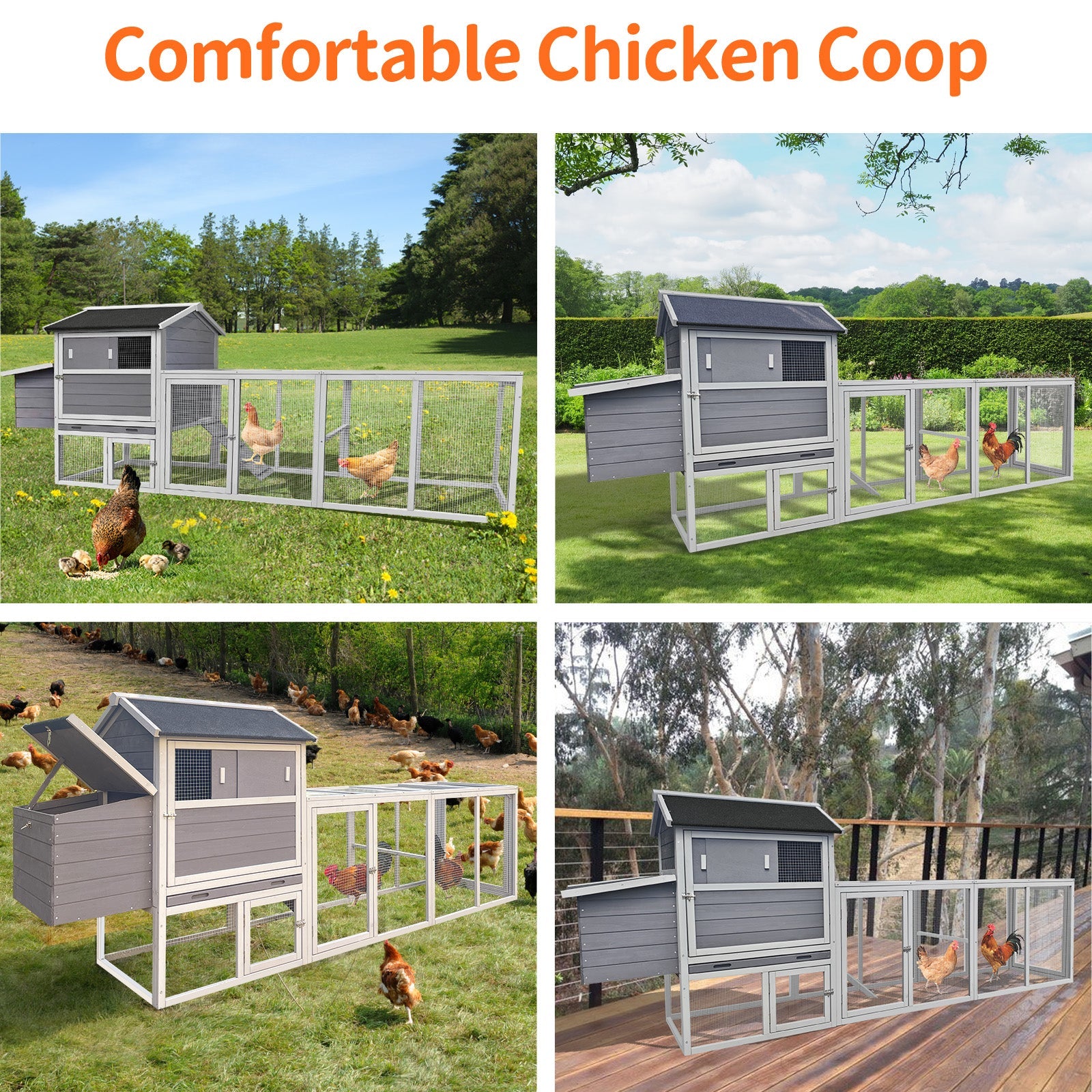 Gray Wooden Chicken Coop with Run and Nesting Box by HouseOfZazla