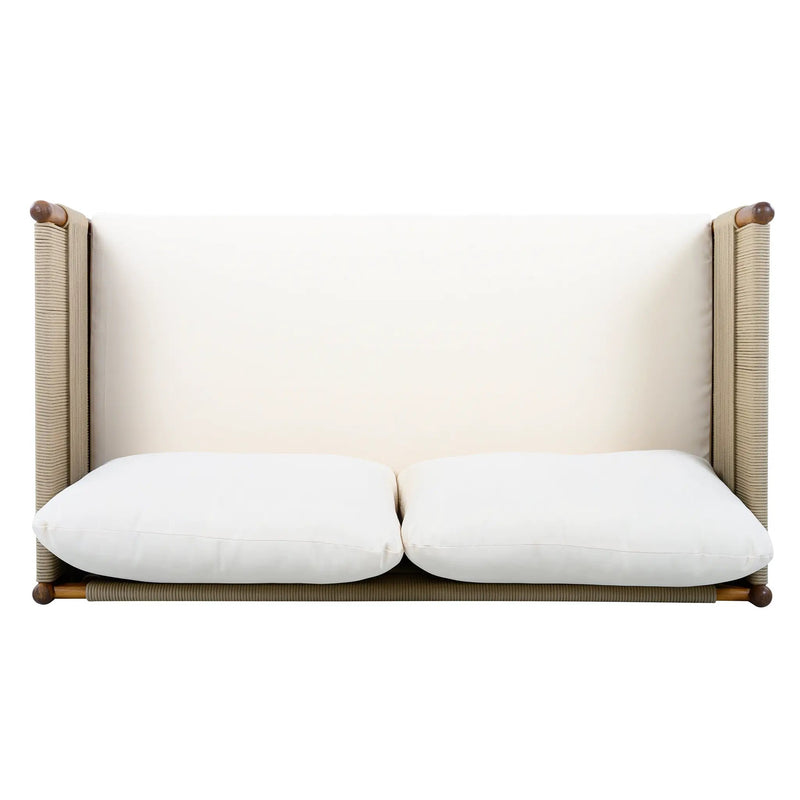 Outdoor Acacia Wood Loveseat with Diamond Rope Weave & Cushions, Teak Finish by HouseOfZazla