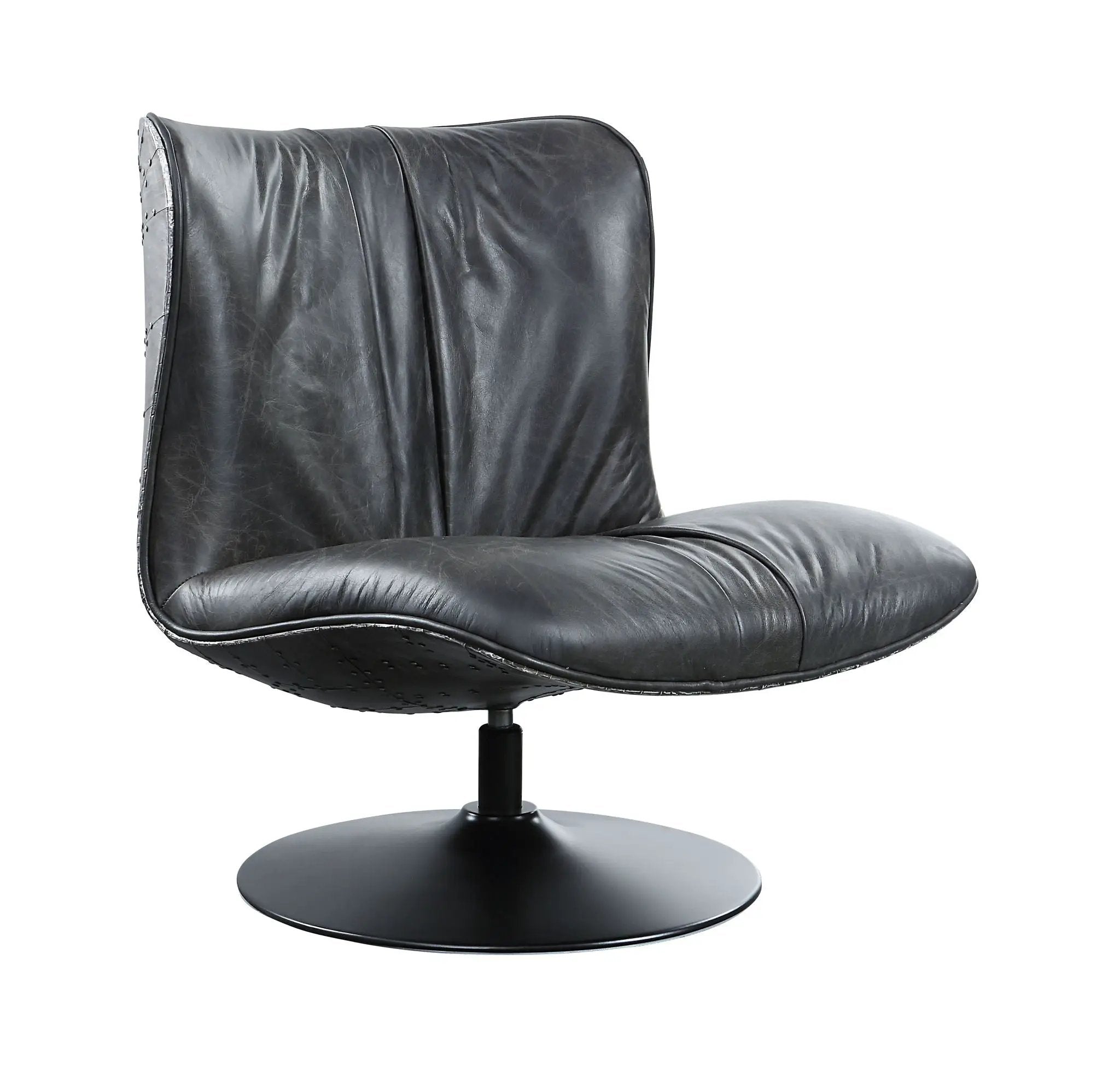 Piotr - Top Grain Leather Accent Chair With Swivel - Black by HouseOfZazla