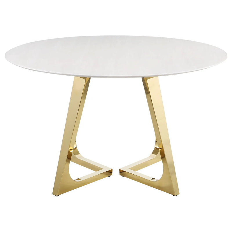 Gwynn Round 51-inch Marble Stainless Steel Dining Table Gold by Unique Piece Furniture