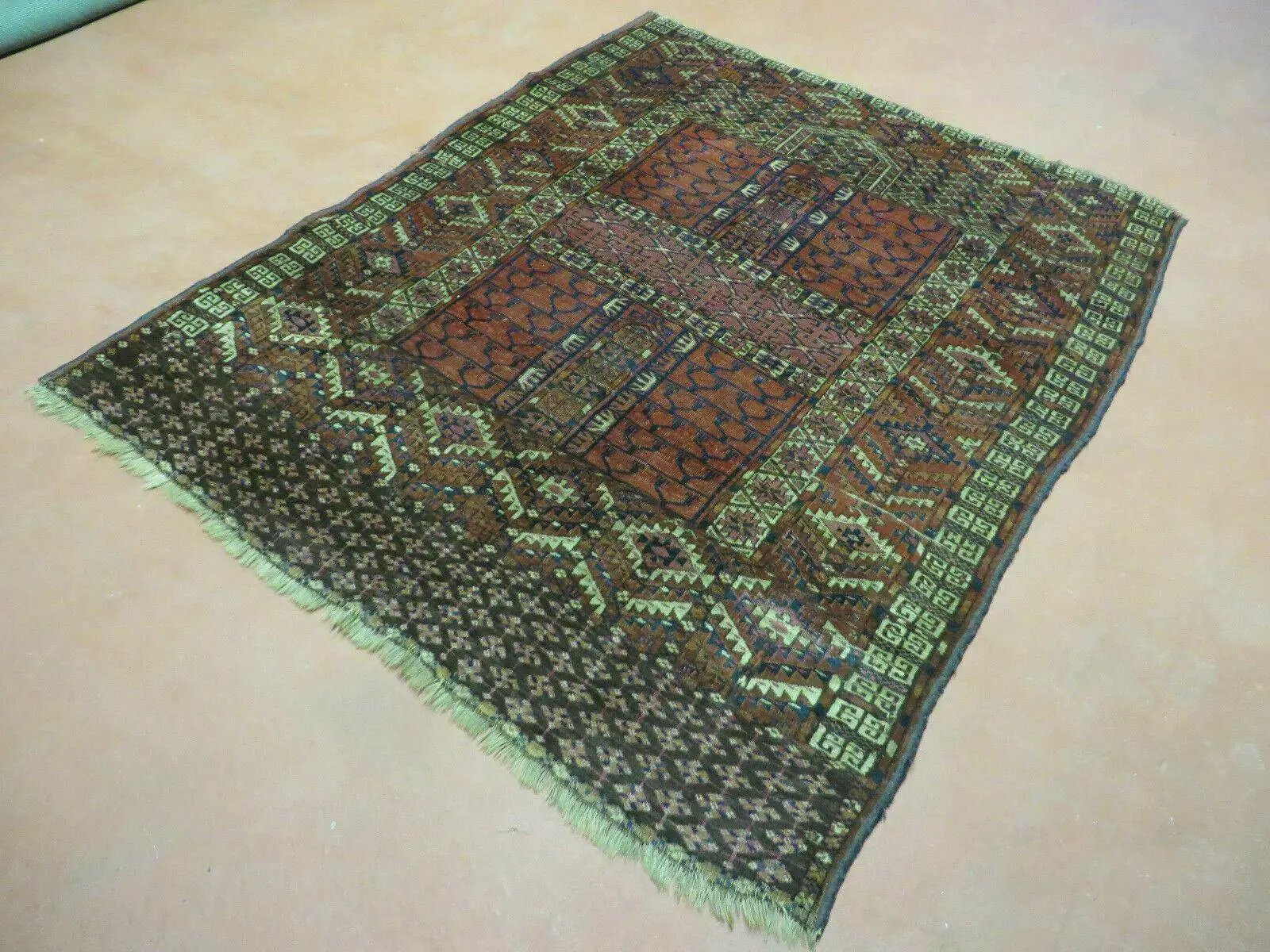 Antique Turkoman Ensi Wool Rug 4x5 by Jewel Rugs