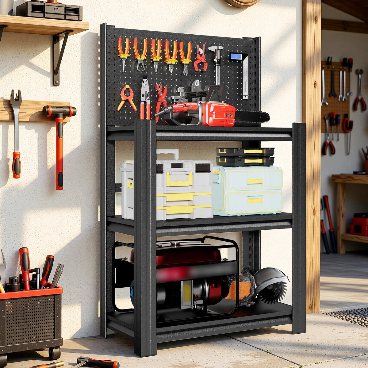 3-Tier Heavy-Duty Metal Storage Shelving Unit with Pegboard by HouseOfZazla