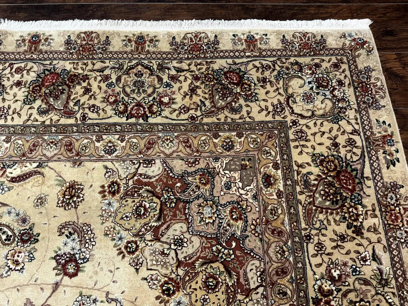 Sino Persian Rug 8x10, Wool and Silk Highlights, 290 KPSI, Floral Medallion by Jewel Rugs