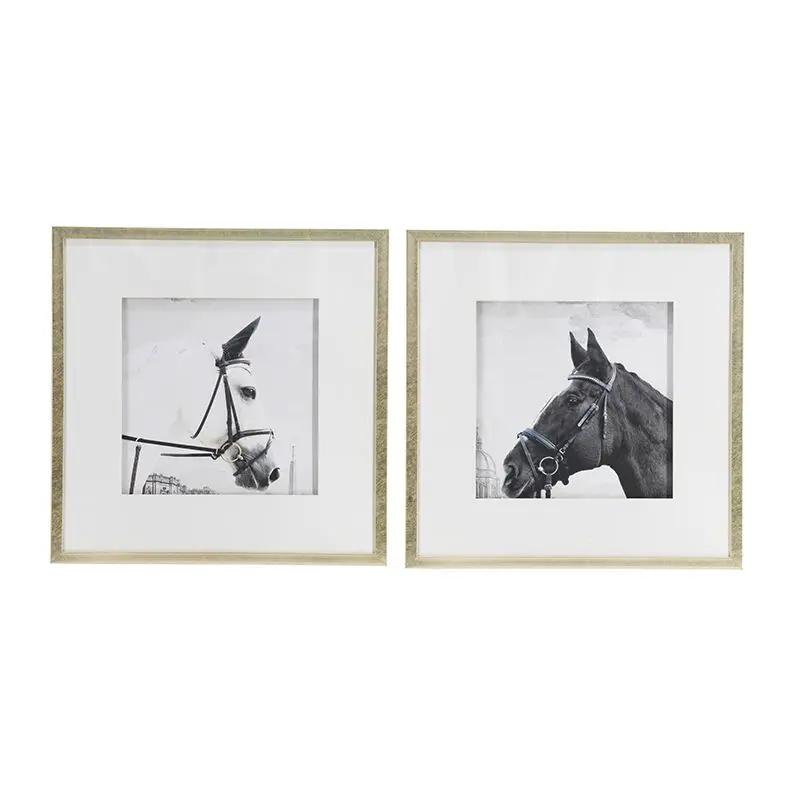 Wall Art Horse Animal Printing, Wall Decor Accent (Set of 2) - Golden / White by HouseOfZazla