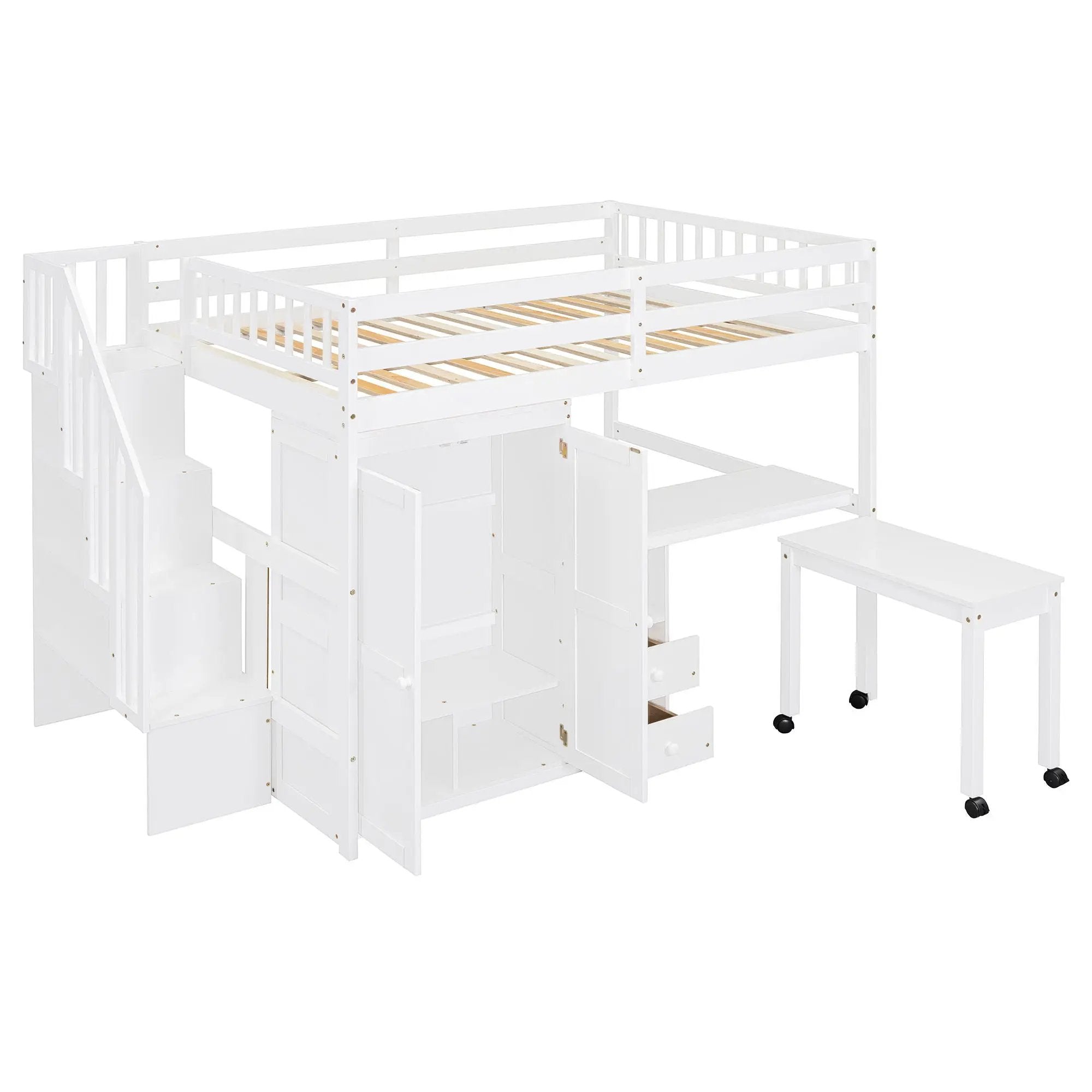 Loft Bed With Stairs, Bookshelf, Drawers, Desk & Wardrobe, Space Saving Multifunctional Furniture by HouseOfZazla