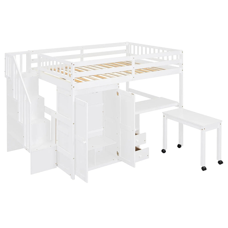 Loft Bed With Stairs, Bookshelf, Drawers, Desk & Wardrobe, Space Saving Multifunctional Furniture by HouseOfZazla