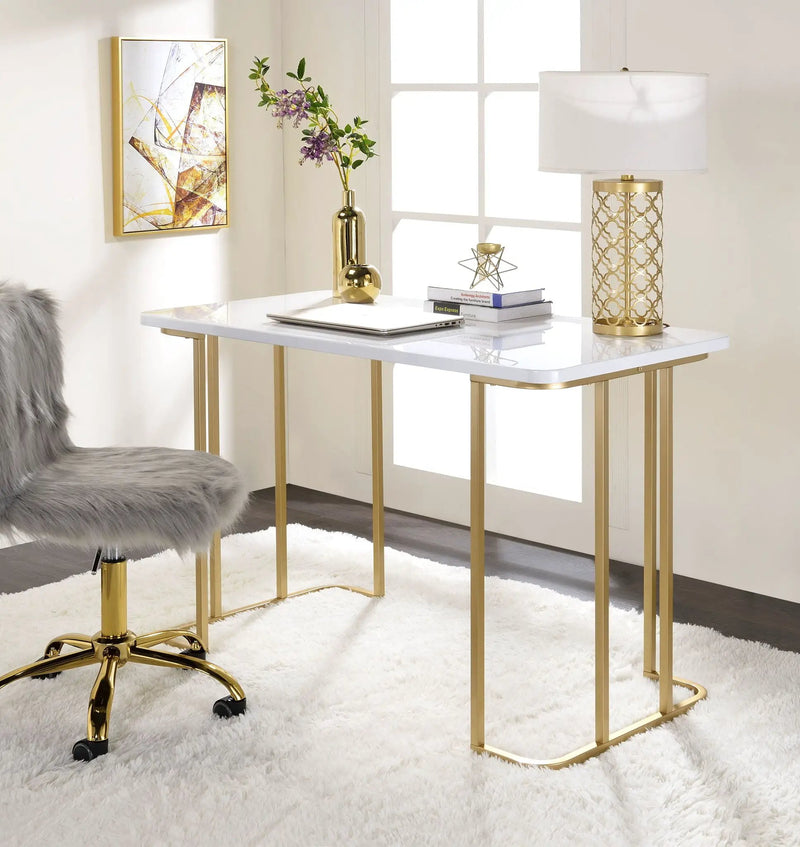 Estie - Writing Desk - White / Gold by Unique Piece Furniture
