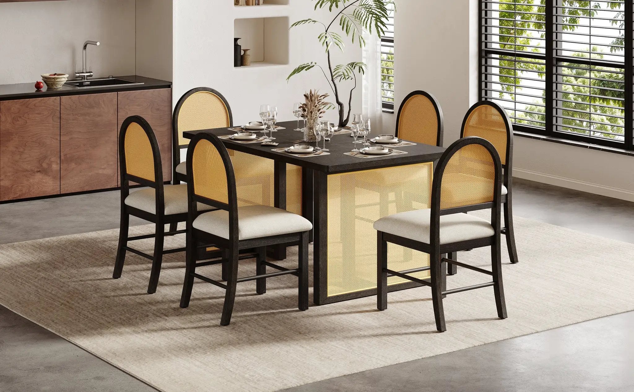 TREXM 7-Piece Farmhouse Dining Table Set for 6 by HouseOfZazla