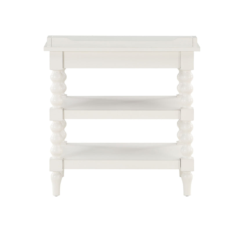 Aria - Nightstand With Styling, 2 Shelves, Pull Out Tray, Spool Turned Legs - Antique White by HouseOfZazla