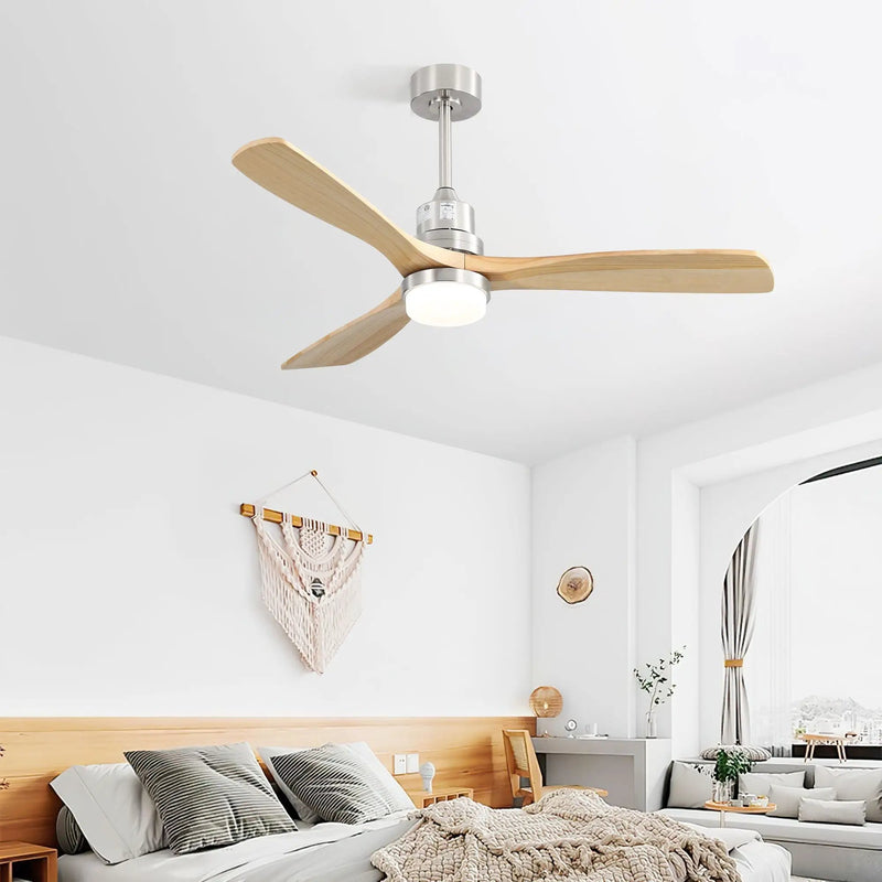 Ceiling Fan With Dimmable LED Light 6 Speed Remote 3 Wood Blade Reversible DC Motor For Bedroom - Brushed Nickel by Unique Piece Furniture
