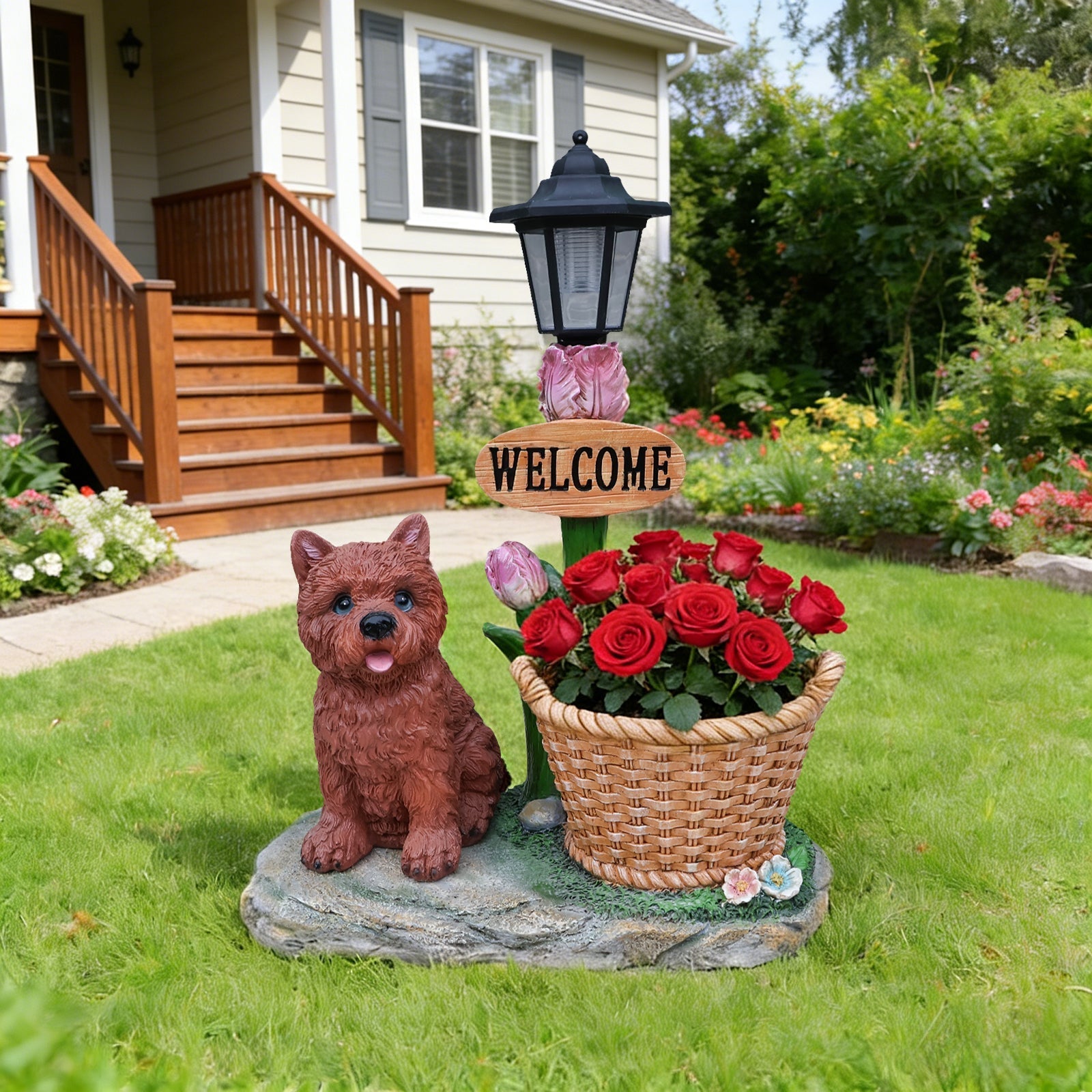 Sitting Puppy Solar Planter Outdoor Statue by HouseOfZazla