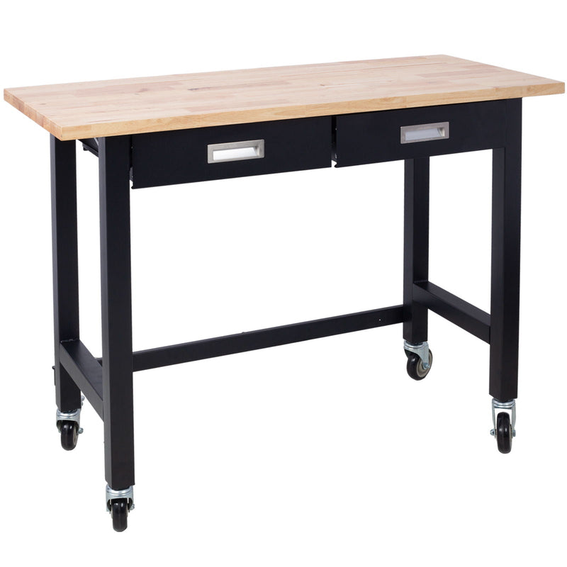 Work Bench, Workbench With Drawer Storage, Heavy Duty Bamboo Wood Work Table With Wheels For Garage Home Office by HouseOfZazla
