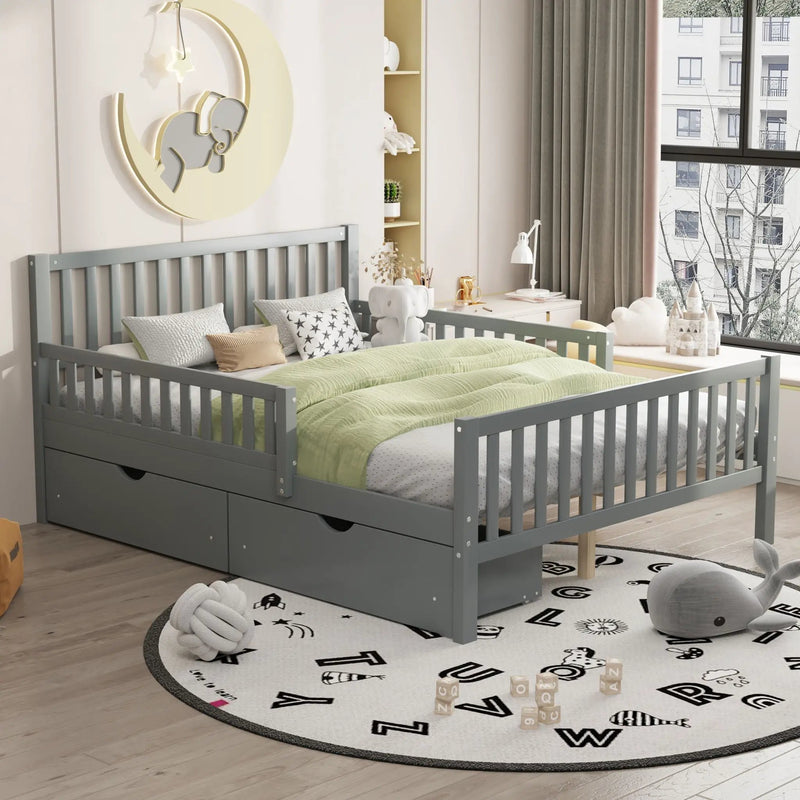 Platform Bed With Guardrails On Both Sides And 2 Storage Drawers by Unique Piece Furniture