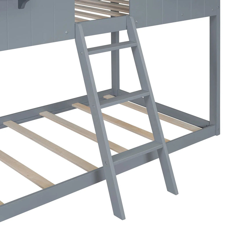 Twin Over Twin Bunk Bed With Roof, Window, Guardrail, Ladder by HouseOfZazla