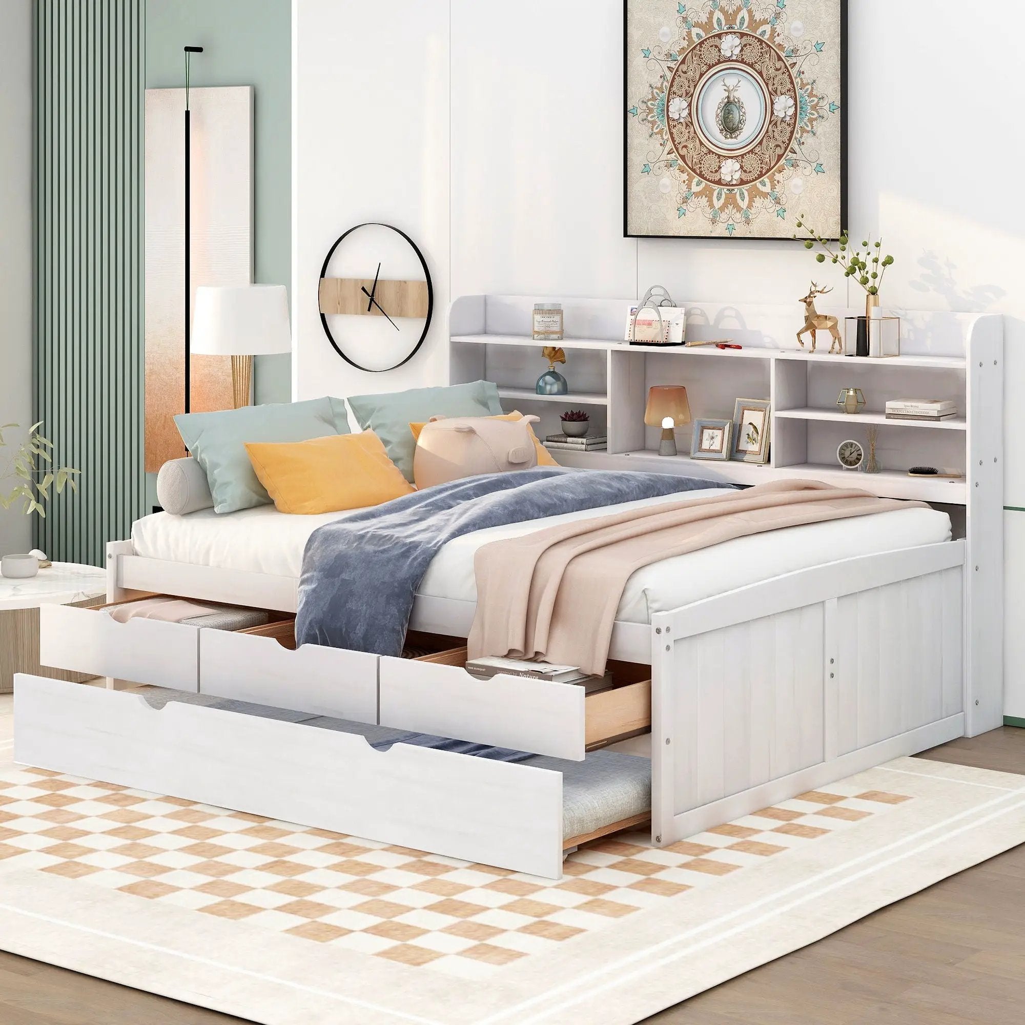 Captain Bed With Built In Bookshelves, 3 Storage Drawers, And Trundle by Unique Piece Furniture