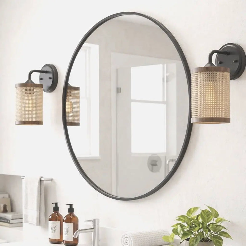Reef - Single Lights Wall Sconce With Natural Shade Rustic Wicker Wall Light - Black / Rattan by Unique Piece Furniture