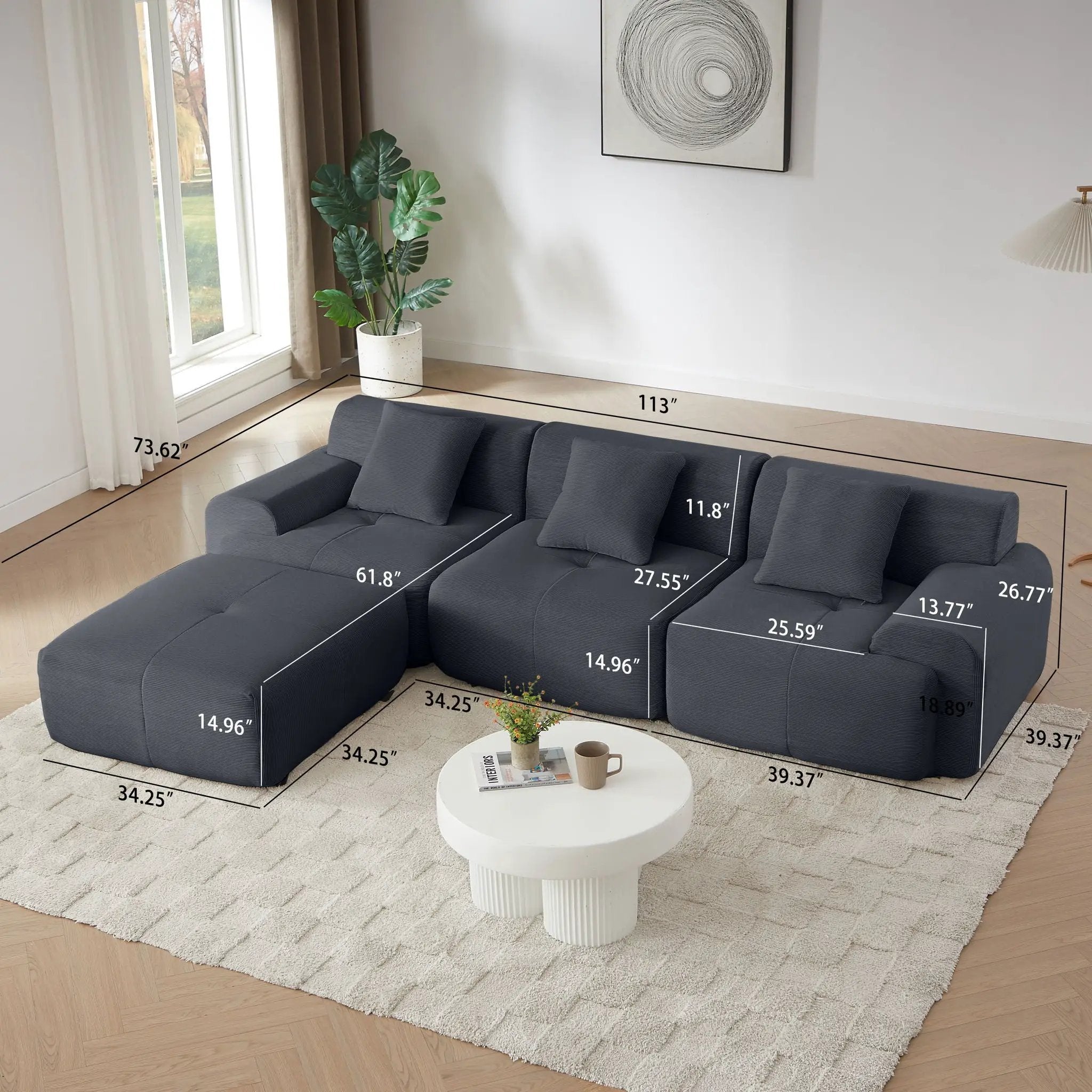 L Shaped Modular Sectional Sofa And Movable Ottoman by HouseOfZazla