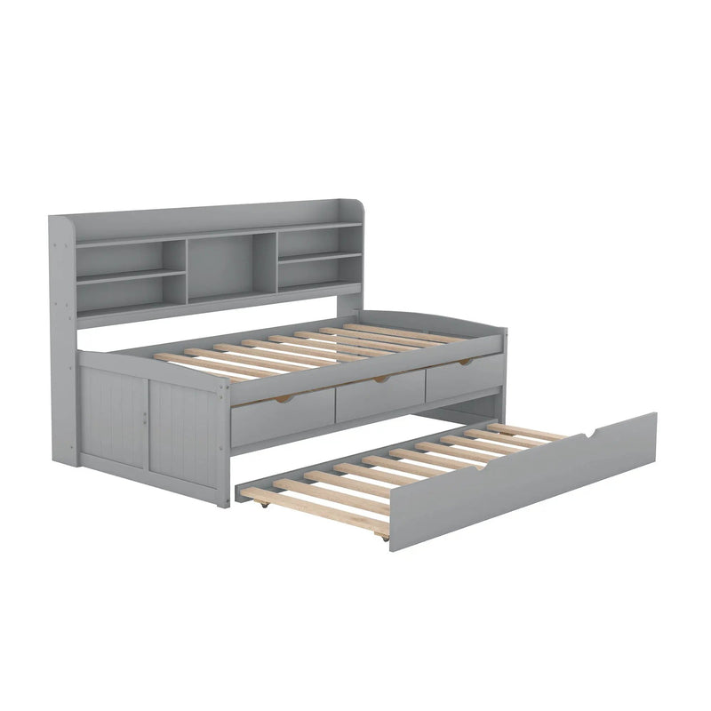 Captain Bed With Built In Bookshelves, 3 Storage Drawers, And Trundle by HouseOfZazla
