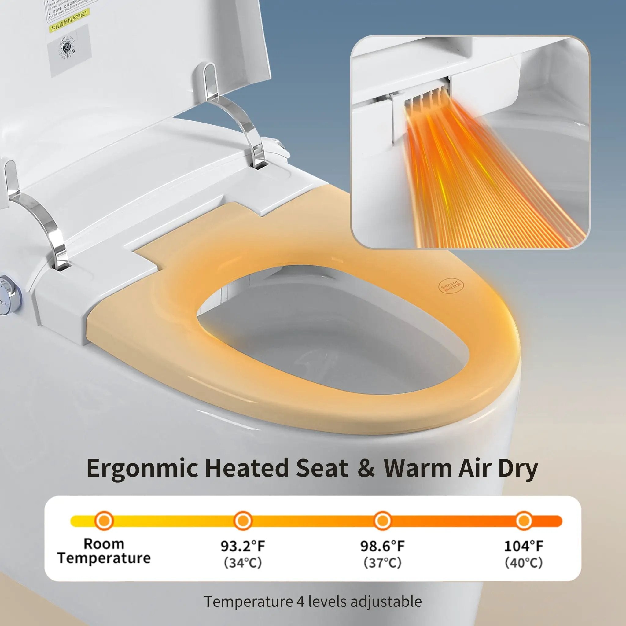 Tankless Smart Toilet With Bidet Built In, 1 Piece, Auto Flush, Auto Open / Close, Heated Seat, Bubble Wash, Warm Water And Dry, Adjustable Temp, Remote Control Side Know - White by HouseOfZazla