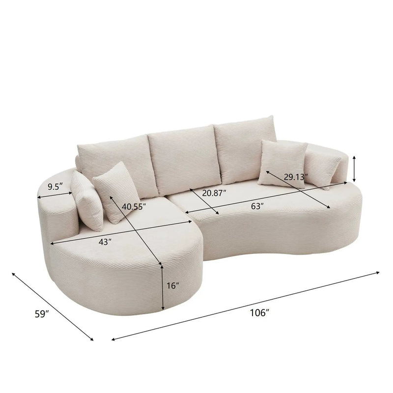106 in. 2-Piece Fabric Cloud Curved Sectional Corduroy Sofa with Chaise by HouseOfZazla