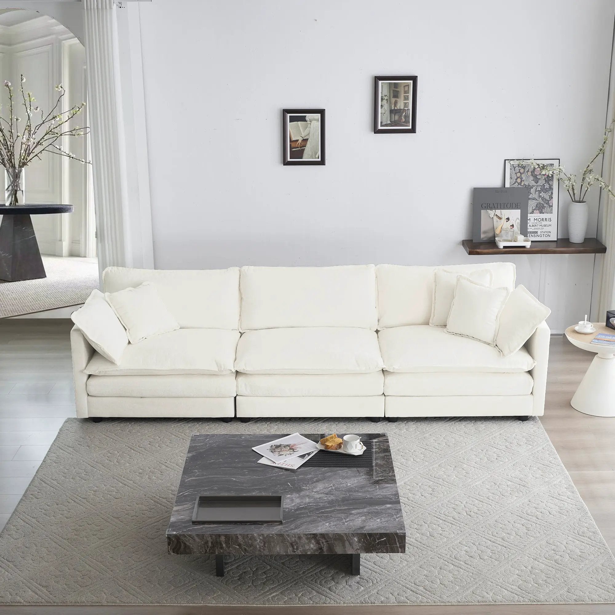 Mid-Century Modern Couch 3-Seater Sofa with Chenille Fabric by HouseOfZazla